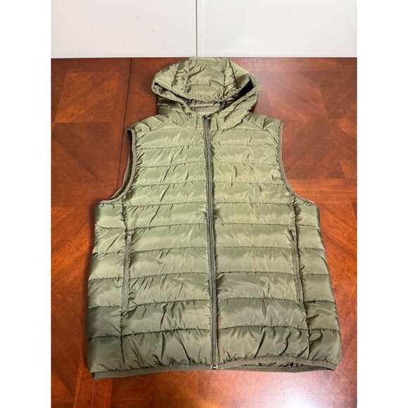Forever 21 Mens Hooded Puffer Vest Olive Green L - Picture 1 of 10